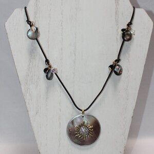 Mother of Pearl Blister Pearl with Sun Center and Leather Cord with Crystals